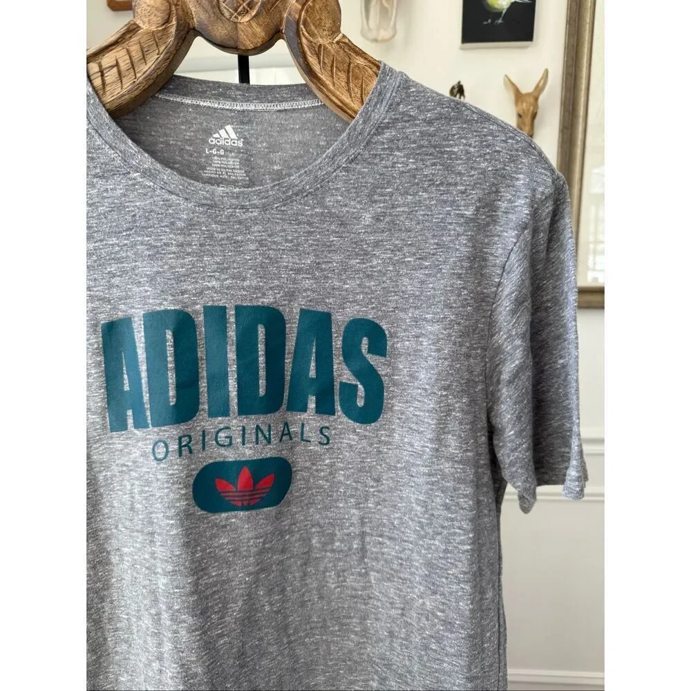 Adidas Short Sleeve Trefoil Logo Grey Teal Red Tshirt L